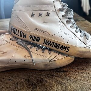 Golden Goose Silver and White Midstar Sneakers